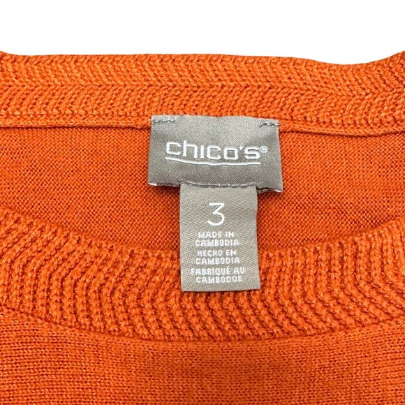 Chico's Sweater Size 3 XL Orange 3/4 Sleeve Touch of Cashmere Shirt Top - Picture 6 of 11